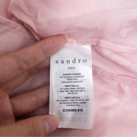 Sandro Ruffle Flutter Sleeve Blouse Top M Pink Cupro Lightweight Crewneck - Picture 9 of 11